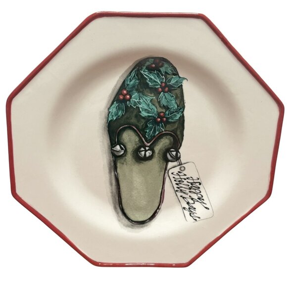 CHRISTMAS VTG Y2K Unique Shoes Holiday Lane Set Of 6 Salad/Dessert Plates NEW - Picture 5 of 11